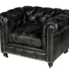 Casa Padrino Chesterfield Luxus Sessel Vintage Echtleder Kensington Schwarz 123 x 96 x 78 cm