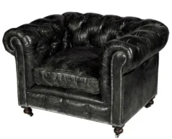 Casa Padrino Chesterfield Luxus Sessel Vintage Echtleder Kensington Schwarz 123 x 96 x 78 cm