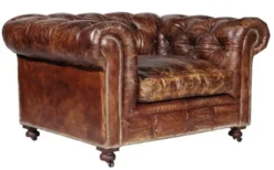 Casa Padrino Chesterfield Luxus Echt Leder Sessel Vintage Leder Kensington Cigar Braun 123 x 96 x 78 cm