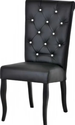 Casa Padrino Chesterfield Neo Barock Esszimmer Stuhl Schwarz / Schwarz - Kunstleder Küchen Stuhl mit Glitzersteinen - Esszimmer Möbel - Chesterfield Möbel - Neo Barock Möbel