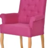 Casa Padrino Chesterfield Neo Barock Esszimmer Stuhl Pink / Naturfarben - Küchenstuhl mit Armlehnen - Esszimmer Möbel - Chesterfield Möbel - Neo Barock Möbel