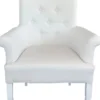 Casa Padrino Chesterfield Neo Barock Esszimmer Stuhl Weiß / Weiß Kunstleder mit Armlehnen - Barock Möbel