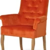 Casa Padrino Chesterfield Neo Barock Esszimmer Stuhl Orange / Naturfarben - Küchenstuhl mit Armlehnen - Esszimmer Möbel - Chesterfield Möbel - Neo Barock Möbel