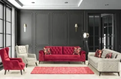 Casa Padrino Chesterfield Ohrensessel Rot / Schwarz 80 x 80 x H. 90 cm - Moderner Wohnzimmer Sessel - Chesterfield Wohnzimmer Möbel