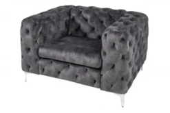 Casa Padrino Chesterfield Samt Sessel Grau / Silber - Moderner Wohnzimmer Sessel - Chesterfield Möbel
