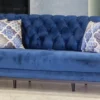 Casa Padrino Chesterfield Schlafsofa Blau / Schwarz / Gold 222 x 90 x H. 80 cm - Modernes Wohnzimmer Sofa - Chesterfield Möbel - Wohnzimmer Möbel