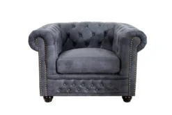 Casa Padrino Chesterfield Sessel Antikgrau - Lounge Sessel Antik grau - Wohnzimmer Sessel