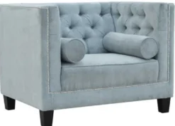 Casa Padrino Chesterfield Sessel Hellblau / Schwarz 100 x 84 x H. 83 cm - Moderner Wohnzimmer Sessel - Chesterfield Wohnzimmer Möbel