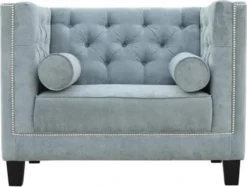 Casa Padrino Chesterfield Sessel Hellblau / Schwarz 100 x 84 x H. 83 cm - Moderner Wohnzimmer Sessel - Chesterfield Wohnzimmer Möbel