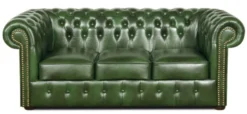 Casa Padrino Chesterfield Wohnzimmer 3er Set Grün - Luxus Echtleder Möbel