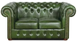 Casa Padrino Chesterfield Wohnzimmer 3er Set Grün - Luxus Echtleder Möbel