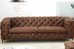 Casa Padrino Chesterfield Wohnzimmer Sofa Antik Braun 240 x 97 x H. 73 cm - Chesterfield Wohnzimmer Möbel