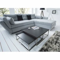 Casa Padrino Couchtisch 2er Set Schwarz / Silber - Wohnzimmer Möbel