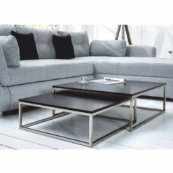 Casa Padrino Couchtisch 2er Set Schwarz / Silber - Wohnzimmer Möbel