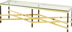 Casa Padrino Couchtisch Gold / Schwarz 150 x 40 x H. 42,5 cm - Luxus Wohnzimmertisch mit Glasplatte