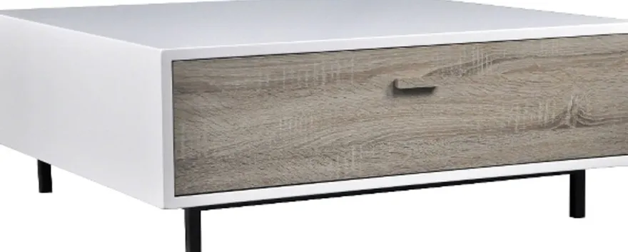 Casa Padrino Couchtisch Weiß / Naturfarben 90 x 90 x H. 35 cm - Handgefertigter Lack-Couchtisch mit Holzschublade