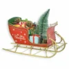 Casa Padrino Deko Blech Weihnachts Schlitten Rot / Grün / Gold 30 cm - Weihnachts Deko