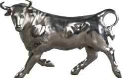 Casa Padrino Deko Bronzefigur Stier Silber 56 x 22 x H. 40 cm - Luxus Skulptur