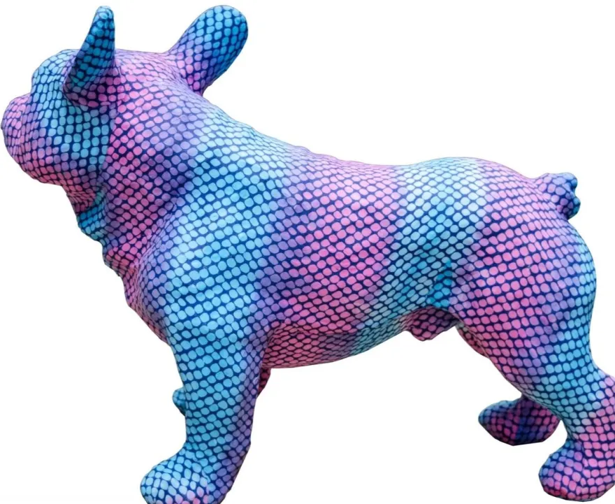 Casa Padrino Deko Bulldogge Blau / Lila 48 x 22 x H. 35 cm - Luxus Wohnzimmer Accessoires