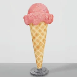 Casa Padrino Deko Eis im Hörnchen Rosa / Naturfarben / Grau H. 105 cm - Eisdielen Dekoration