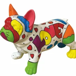 Casa Padrino Deko Figur Hund Bulldogge Weiß / Bunt 88 cm - Deko Skulptur