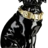 Casa Padrino Dekofigur Hund mit Halsband Schwarz glänzend / Gold 16 x 15 x H. 26 cm - Deko Accessoires