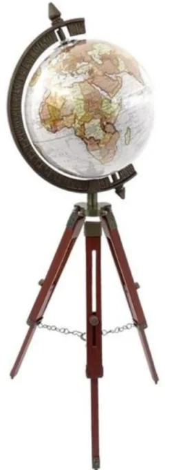 Casa Padrino Deko Globus Mehrfarbig / Braun / Antik Messing H. 78 cm - Höhenverstellbarer Globus mit Dreibein Stativ - Büro Deko - Wohnzimmer Deko - Deko Accessoires