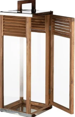 Casa Padrino Deko Kerzenleuchter Braun / Silber 30 x 30 x H. 80 cm - Handgefertigte Laterne mit Tragegriff - Gastronomie Accessoires - Restaurant Accessoires - Hotel Accessoires - Deko Accessoires