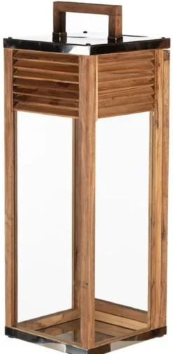 Casa Padrino Deko Kerzenleuchter Braun / Silber 30 x 30 x H. 80 cm - Handgefertigte Laterne mit Tragegriff - Gastronomie Accessoires - Restaurant Accessoires - Hotel Accessoires - Deko Accessoires