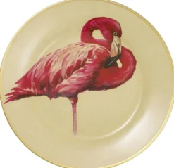 Casa Padrino Deko Porzellan Wandteller 8er Set Flamingos & Federn Mehrfarbig / Gold Ø 27 cm - Luxus Wanddeko