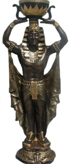 Casa Padrino Deko Skulptur Ägypter mit Blumentopf Bronze / Schwarz / Gold H. 130 cm - Wetterbeständige Ägyptische Dekofigur - Wohnzimmer Garten Terrassen Skulptur