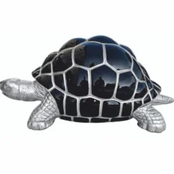 Casa Padrino Deko Skulptur Schildkröte Silber / Schwarz 110 cm - Garten Deko Figur