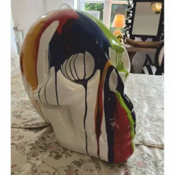 Casa Padrino Deko Skulptur Totenkopf Weiß / Bunt H. 66 cm - Deko Accessoires