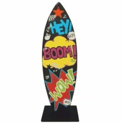 Casa Padrino Deko Surfboard mit Ständer Schwarz / Bunt H. 70 cm - Deko Accessoires