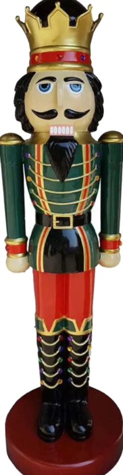 Casa Padrino Deko XXL Skulptur Nußknacker Grün / Rot mit Uniform Lebensgross 200 cm - Weihnachten Weihnachtsdeko Kaufhausdeko