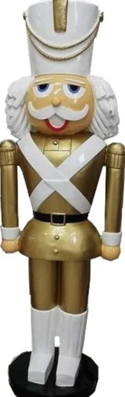 Casa Padrino Deko XXL Skulptur Nußknacker Gold / Weiß mit Uniform Lebensgross 180 cm - Weihnachten Weihnachtsdeko Kaufhausdeko