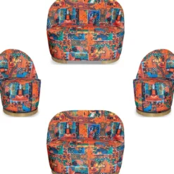 Casa Padrino Designer Art Deco Wohnzimmer Set Mehrfarbig / Gold - 2 Sofas & 2 Drehsessel - Wohnzimmer Möbel - Art Deco Möbel