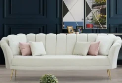 Casa Padrino Designer Art Deco Wohnzimmer Set Creme / Rosa / Gold - 2 Sofas & 2 Sessel - Wohnzimmer Möbel - Art Deco Möbel