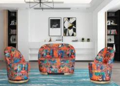 Casa Padrino Designer Art Deco Drehsessel Mehrfarbig / Gold 56 x 52 x H. 80 cm - Wohnzimmer Sessel - Art Deco Möbel