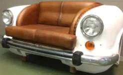 Casa Padrino Designer Autosofa Cognacfarben / Weiß / Silber 158 x 70 x H. 83 cm - Wohnzimmer Sofa im Auto Design - Wohnzimmer Auto Möbel