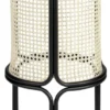 Casa Padrino Designer Barhocker Schwarz / Naturfarben Ø 40,5 x H. 75,5 cm - Runder gepolsterter Barstuhl mit edlem Rattangeflecht und pulverbeschichtetem Stahlrahmen