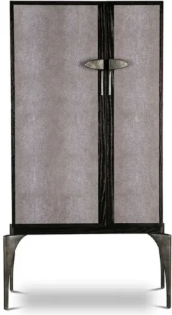 Casa Padrino Designer Barschrank Schwarz / Grau / Silber 90 x 50 x H. 160 cm - Massivholz Schrank mit 2 Türen - Wohnzimmer Möbel - Hotel Möbel - Luxus Kollektion