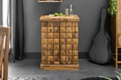 Casa Padrino Designer Barschrank Naturfarben / Braun 65-130 x 50 x H. 90 cm - Moderner Massivholz Weinschrank mit 2 Türen und Schublade - Barmöbel