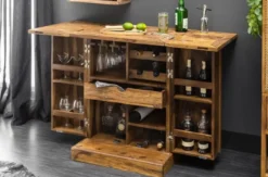 Casa Padrino Designer Barschrank Naturfarben / Braun 65-130 x 50 x H. 90 cm - Moderner Massivholz Weinschrank mit 2 Türen und Schublade - Barmöbel