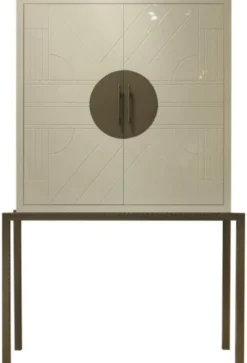 Casa Padrino Designer Barschrank Creme / Messing 120 x 40 x H. 190 cm - Edler Weinschrank mit hochwertigen Keramikfliesen - Bar Möbel - Hotel Möbel - Luxus Qualität