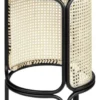 Casa Padrino Designer Barstuhl mit Rückenlehne Schwarz / Naturfarben Ø 40,5 x H. 90 cm - Runder gepolsterter Barhocker mit edlem Rattangeflecht und pulverbeschichtetem Stahlrahmen