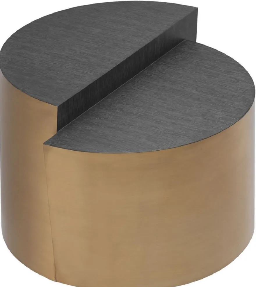 Casa Padrino Designer Beistelltisch Anthrazitgrau / Messingfarben Ø 60 x H. 42,5 cm - Designer Wohnzimmer Möbel - Luxus Qualität