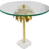 Casa Padrino Designer Beistelltisch Palme Messing Ø 55 x H. 55 cm - Runder Stahl Tisch mit Glasplatte und Acryl Fuß - Wohnzimmer Möbel