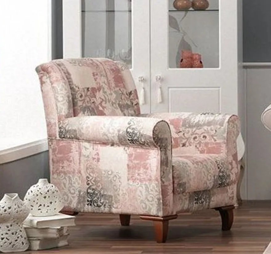 Casa Padrino Designer Bergère Sessel Stuttgart mit floralem Muster in Weiß und Rose, 93 x 80 x H 97 cm