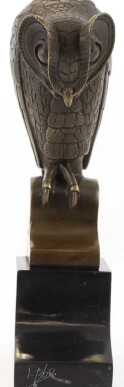 Casa Padrino Designer Bronze Skulptur Eule Bronze / Schwarz 11 x 6,7 x H. 25,3 cm - Luxus Bronzefigur